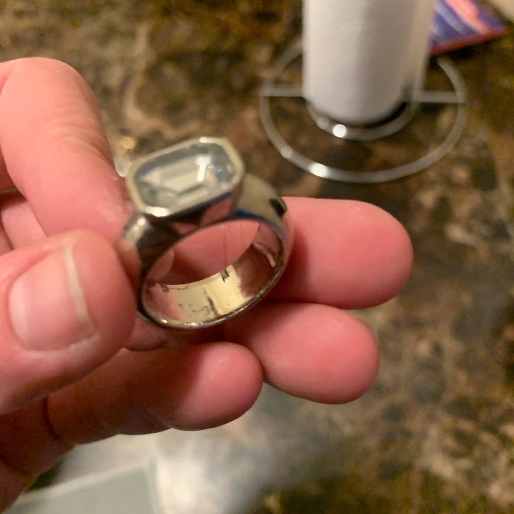 Bold Silver-Tone Statement Ring With Clear Emeral… - image 5